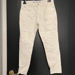 US Polo Assn. White Cropped Jeans w/ Embroidered Flowers and Patches 12 Regular